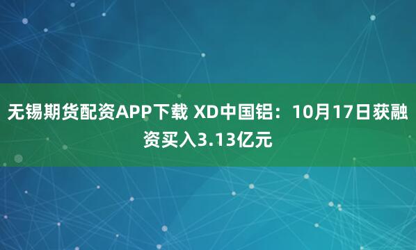 无锡期货配资APP下载 XD中国铝：10月17日获融资买入3.13亿元
